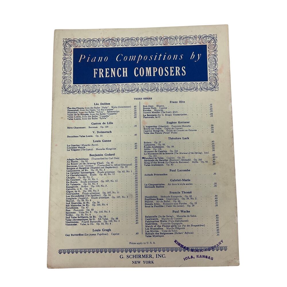 1890 Pendant la Valse‎ Sheet Music Piano Compositions by French Composers